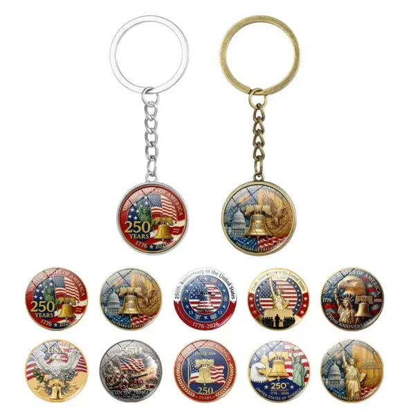 Wholesale United States Independence Day Key Chain In Silver Featuring Durable Alloy Material