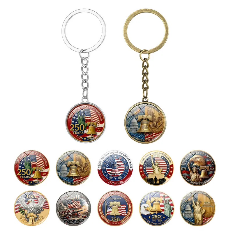 Wholesale United States Independence Day Key Chain In Silver Featuring Durable Alloy Material