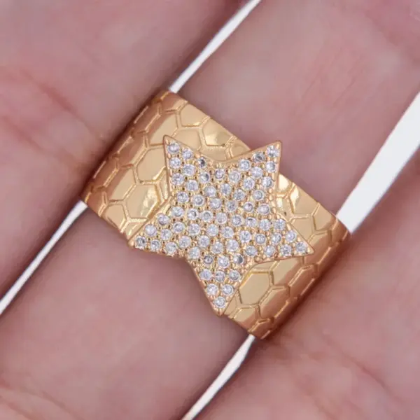 Wholesale Jewelry Elegant Retro Streetwear Star Heart Shape Copper Zircon 18K Gold Plated Open Rings