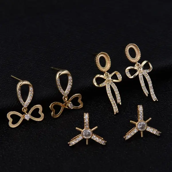 Wholesale Bow Tie Stud Earrings With 925 Sterling Silver Posts, Copper Base Electroplated With 14K Real Gold, Featuring Zircon Inlay