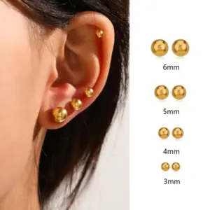 Wholesale PVD Coated 18K Gold Plated Round 304 Stainless Steel Simple Style Waterproof Non Tarnish Ear Studs