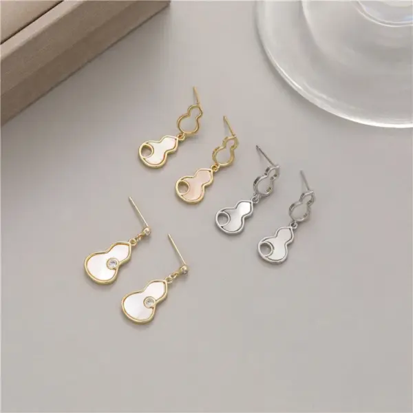 Wholesale Gourd Stud Earrings For Women Featuring Electroplated Copper With Mother-of-Pearl Shell Inlay And 925 Sterling Silver Posts