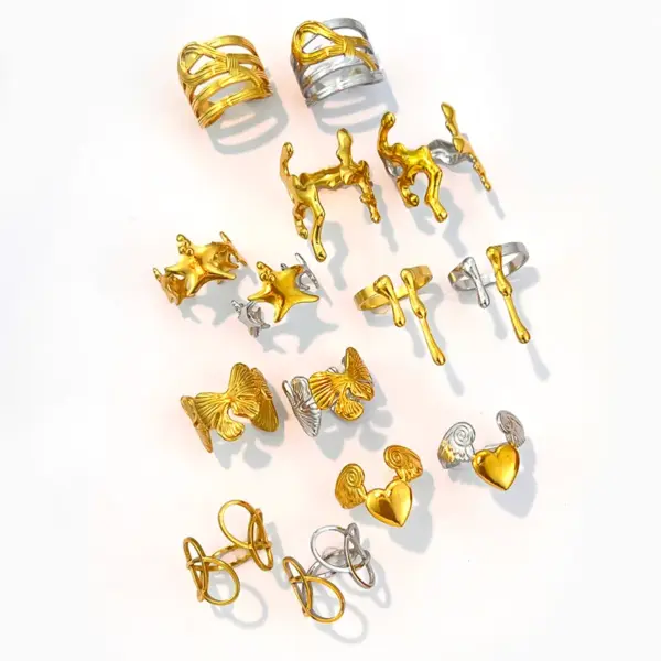 Wholesale 2026 New Hydraulic Ring Stainless Steel 18K Non-Fading Gold And Silver Color-Block Design Exaggerated Style Heart Water Drop Twisted Nature Suitable For Daily Wear
