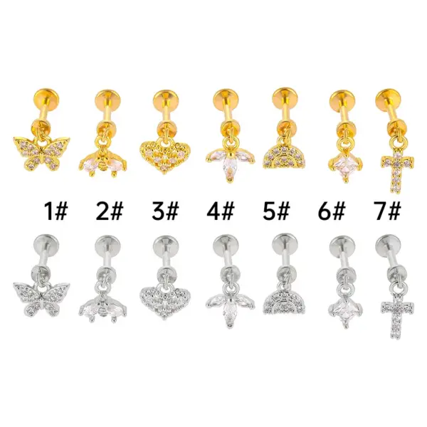 Wholesale Unisex Rotatable Cross Stud Earrings In 316L Stainless Steel With 18K Real Gold PVD Coating And Zircon Inlay