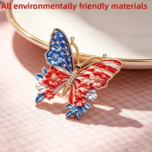 Wholesale Butterfly Pin In Red Zinc Alloy Featuring Diamond Craft, Perfect For Independence Day