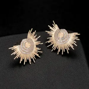 Wholesale Geometric Stud Earrings For Women With 925 Sterling Silver Posts, Copper Base, Electroplated Gold Plating, And Zircon Inlay