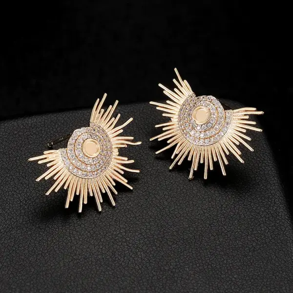Wholesale Geometric Stud Earrings For Women With 925 Sterling Silver Posts, Copper Base, Electroplated Gold Plating, And Zircon Inlay