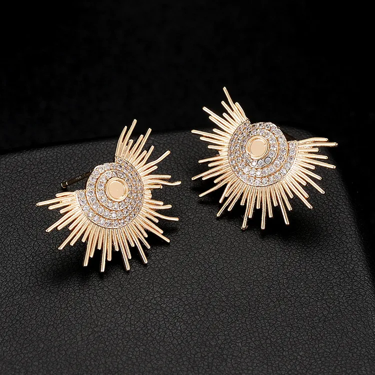 Wholesale Geometric Stud Earrings For Women With 925 Sterling Silver Posts, Copper Base, Electroplated Gold Plating, And Zircon Inlay