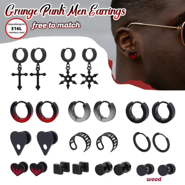 oly-64aa30c542065c19723b6cb5c9535378 Wholesale Gothic Punk Style Stainless Steel Cross Snowflake Earrings Unique Personality Piercing Jewelry Unisex Dark Theme Ear Rings