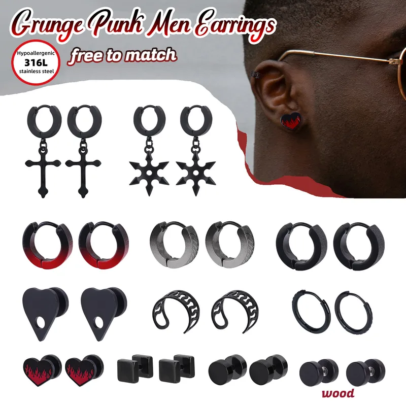 Wholesale Gothic Punk Style Stainless Steel Cross Snowflake Earrings Unique Personality Piercing Jewelry Unisex Dark Theme Ear Rings