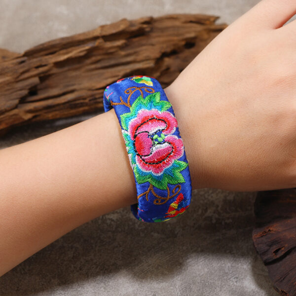 Wholesale Original ethnic style embroidered fabric peony flower bracelet women's retro artistic wide version all-match bracelet personalized bracelet