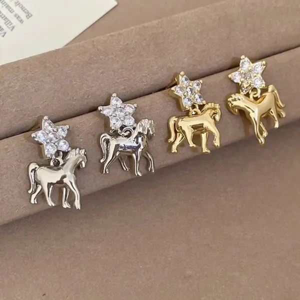 Wholesale Star Stud Earrings For Women In 925 Sterling Silver With Zircon Inlay, Available In Golden