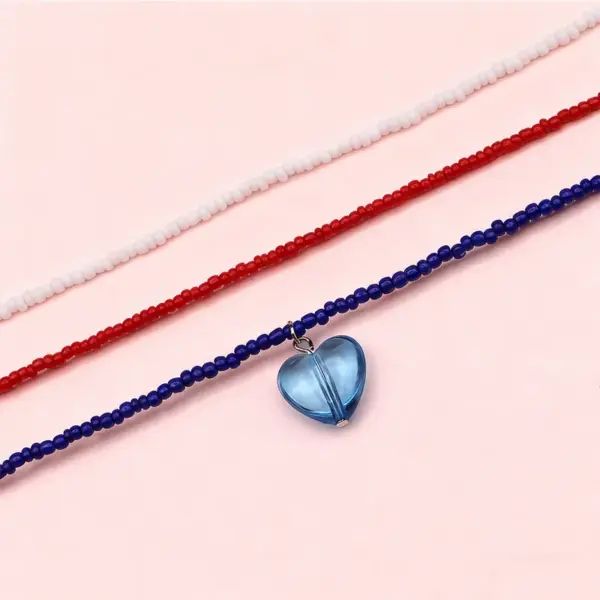 Wholesale Pastoral Blue Heart Shape Necklace For Women With Plastic Material And Seed Bead Inlay Featuring Weave Craft And Box Chain
