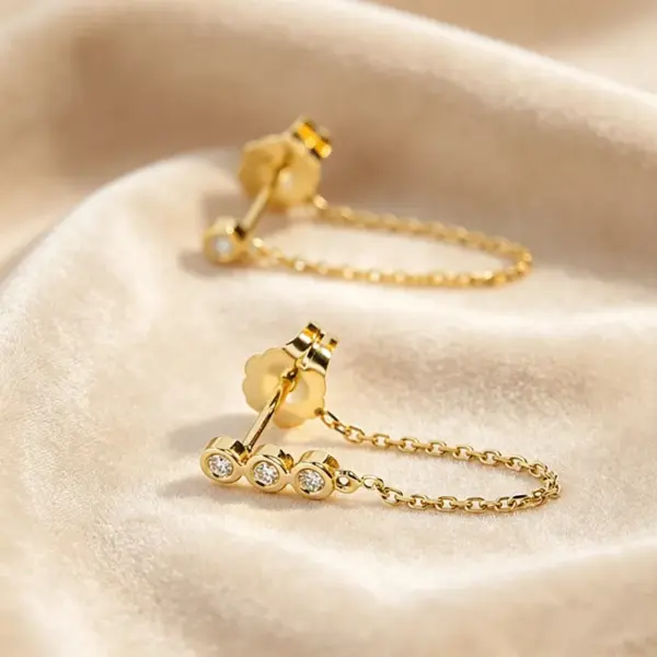 Wholesale Unisex Rectangle Earrings In 316 Stainless Steel With 14K Real Gold Plated PVD Coating And Zircon Inlay