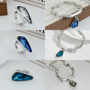 Wholesale Copper Alloy Acrylic Crystal Micro Inlaid Gemstone Ring Bracelet Simple Trendy KC Gold Plated Snake Chain Jewelry