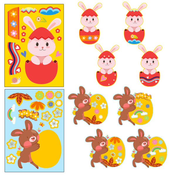 oly-64fa4aa69ba6181e2bd6d8d01bb4ea27 Wholesale 6 sheets/pack Easter rabbit puzzle stickers shrimp skin children's educational puzzle colorful egg face changing stickers