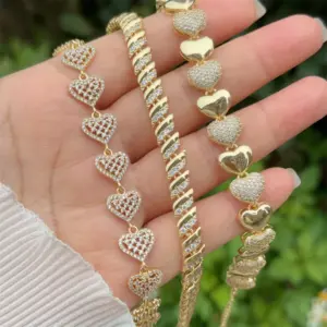 Wholesale Jewelry Retro Classic Style Geometric Heart Shape Copper Zircon 18K Gold Plated Inlay Bracelets