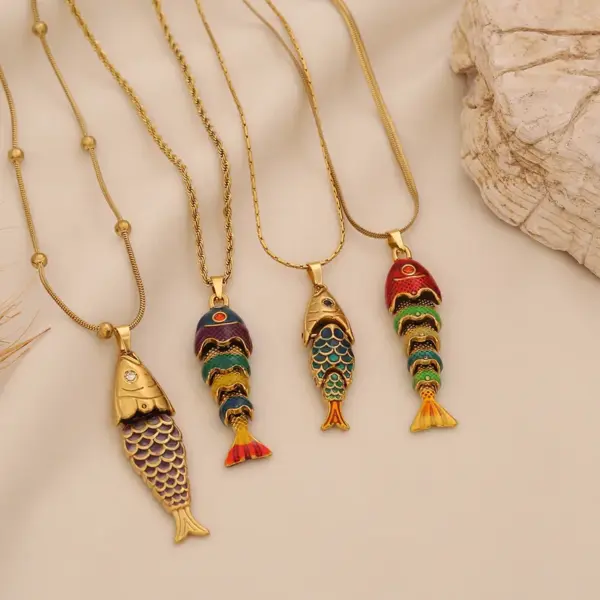 Wholesale Elegant Romantic Fish Pendant Necklace Stainless Steel 304 Vibrant 3D Moving Fish Personalized Jewelry For Women Lobster Clasp