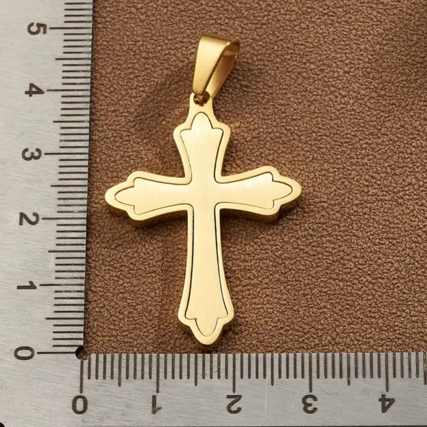 Wholesale DIY Jewelry High-Quality Polished 304 Stainless Steel Rhinestone Vacuum Electroplating (In Furnace) 18K Real Gold Plated Cross Flag Square Pendant