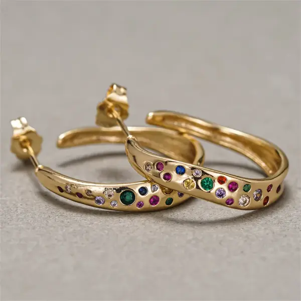 Wholesale Geometric Claw Setting Earrings For Women In Copper With KC Golden Water Plating And Zircon Inlay