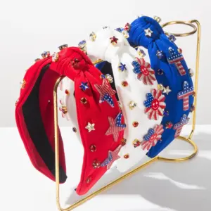 Wholesale American Flag Hair Band For Women In Red Cloth With Rhinestones, Perfect For Independence Day