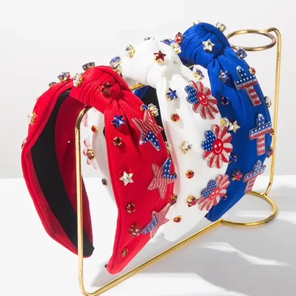 Wholesale American Flag Hair Band For Women In Red Cloth With Rhinestones, Perfect For Independence Day