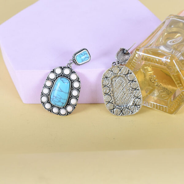 Wholesale Qifu vintage silver turquoise earrings Bohemia western ethnic long earrings women's jewelry