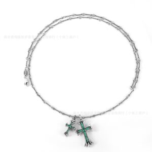Vintage silver green diamond necklace