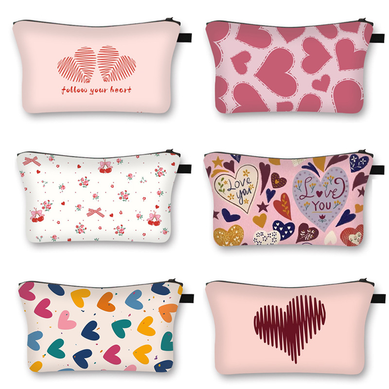 Wholesale 2025 New Love Women Cosmetic Bag Sweet Love Breathable Student Storage Bag Cartoon Makeup Portable Bag