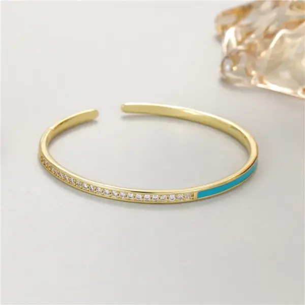 Wholesale Couple Circle Enamel Copper Bangle With Zircon Inlay In Simple Style