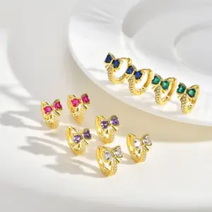 Wholesale Imitation Gold Plated Copper Water Plated Zircon Flower Butterfly Bow Claw Inlaid Hoop Earrings For Women