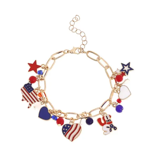 Wholesale American Independence Day Alloy Bracelet Red Blue White Pendant Flag Alloy Accessories Pendant Length 19 5cm Tail Chain
