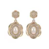 Wholesale Women’s Flower Stud Earrings Featuring Zinc Alloy And Pearl Inlay, Elegant Drop Earrings
