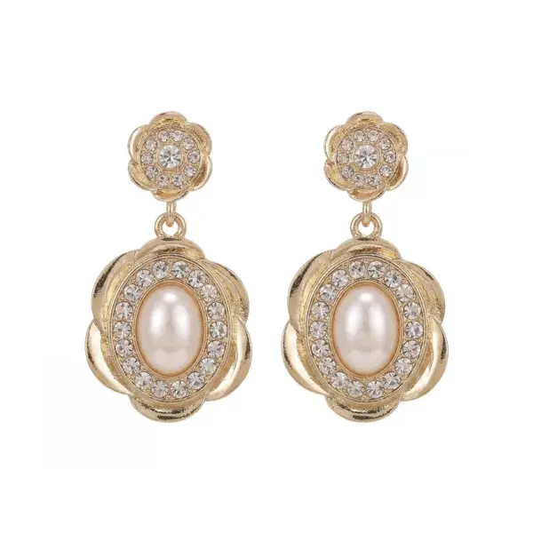 Wholesale Women’s Flower Stud Earrings Featuring Zinc Alloy And Pearl Inlay, Elegant Drop Earrings