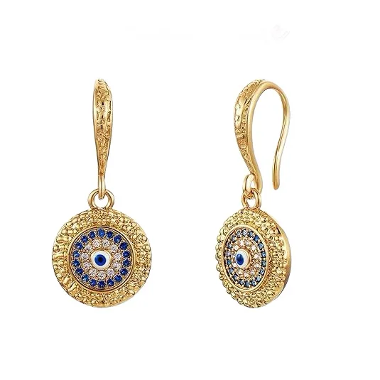 Wholesale Devil's Eye Ear Hook Earrings For Women, Electroplated Brass With 14K Real Gold Plated Finish And Zircon Inlay
