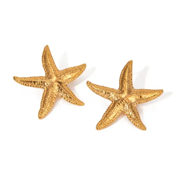 oly-6577bd549ec51179144a412c451416a8 Wholesale 304 Stainless Steel Starfish Shell PVD Coated 18K Real Gold Plated Real Gold Plated Casual Beach Classic Style Waterproof Non Tarnish Cuban Link Chain Curb Chain Rings Earrings