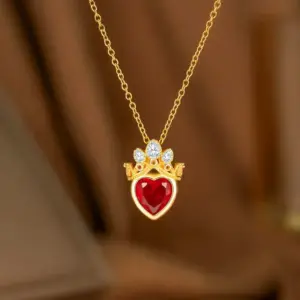 【9254】Red Diamond Crown Necklace【gold】