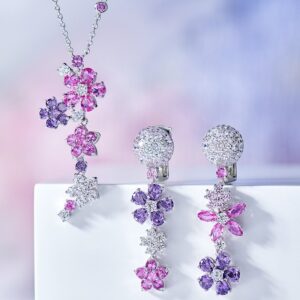 Wholesale Copper-plated diamond necklace and floral earrings