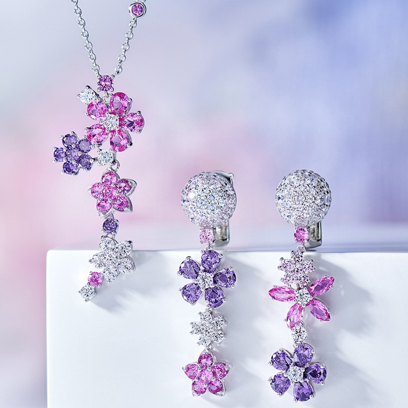Wholesale Copper-plated diamond necklace and floral earrings