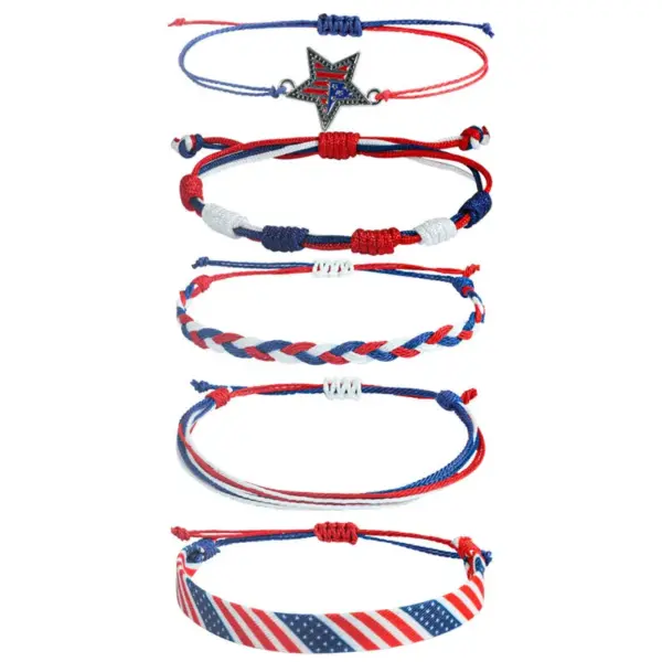 Wholesale Hand-woven Bracelet American Independence Day Flag Stars Hand-knotted Rope Red White Blue Geometric Alloy Unisex