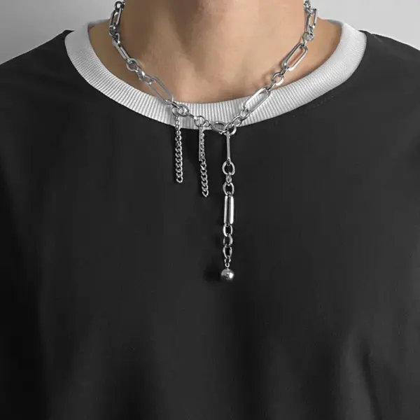 Wholesale Trendy Long Pendant Tassel Necklace Metal Chain Personalized Charm Polished Titanium Steel Unisex Geometric Pattern Party Accessory