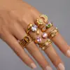 Wholesale 18K Gold Plated 304 Stainless Steel Diamond Ring Vintage Gemstone Ring Vacuum Electroplating (In Furnace) Geometric Asymmetric Ring Jewelry Rings For Women With Rhinestones And Tiger Eye