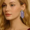 Wholesale New Popular Diamond Embedded Heart American Flag Red Blue Stripes Earrings Independence Day Independent Sale Geometric Pattern Women's Jewelry