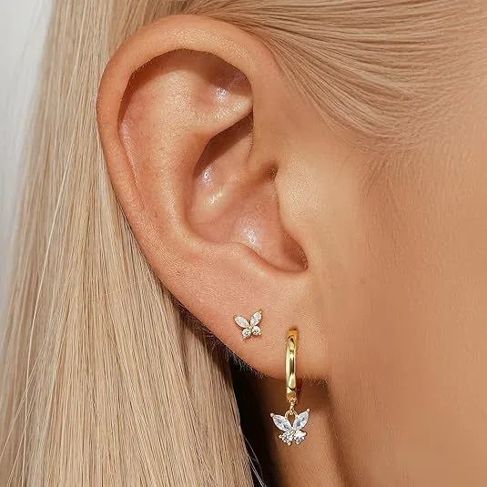 Wholesale Elegant Butterfly Stud Earrings Set With Embedded Zirconia Stones Simple Style Women's Fashion Jewelry Accessories - Nihaojewelry