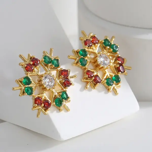 Wholesale 1 Pair Christmas Elegant Streetwear Snowflake Plating Inlay Copper Zircon Ear Studs