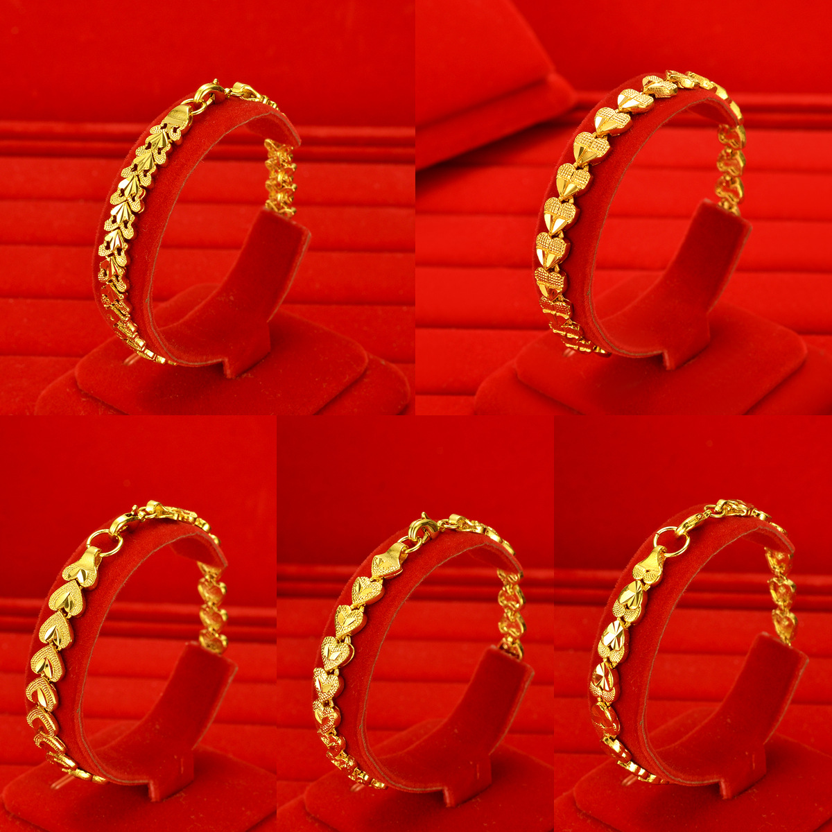 Wholesale Cross-border southeast asia plated 24k yellow gold watch chain women's sand gold heart-shaped bracelet live broadcast wholesale supply