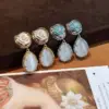 Wholesale Vintage Cat's Eye Stone Flower Waterdrop Earrings Versatile High-End S925 Earrings Geometric Pattern French Vintage Style Women's Jewelry