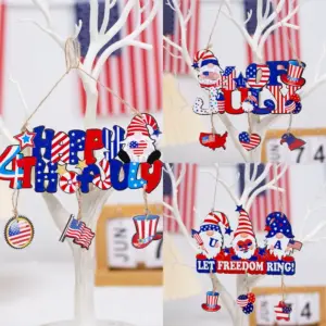 Wholesale 4th Of July Independence Day Wooden Pendant Decoration American National Day Scene Festive Atmosphere Decoration Wooden Sign Pendant