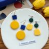 Wholesale Japanese and Korean style fresh contrast color wooden earrings simple geometric round lemon yellow earrings square earrings