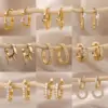 Wholesale Geometric Earrings For Women With Zircon Inlay, 18K Gold Plated On 304 Stainless Steel, 0.03µm Thickness
